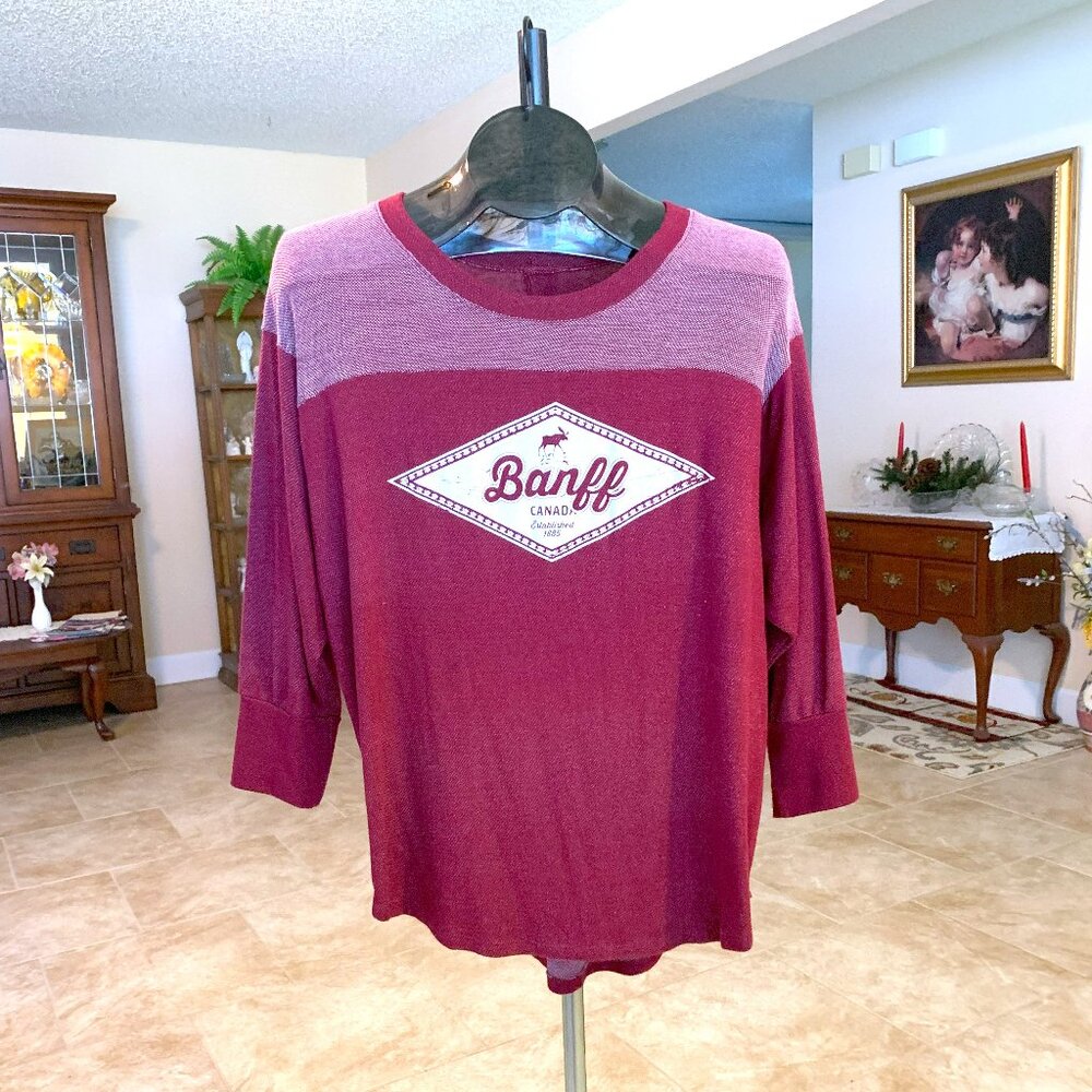 Blue 84 'Banff Canada' Maroon 3/4 Sleeve Pullover Top size Large